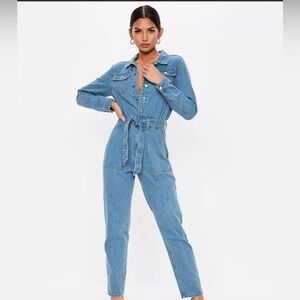 Missguided Blue Denim Jumpsuit